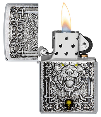 Зажигалка ZIPPO Wolf Emblem с покрытием Brushed Chrome, латунь/сталь, серебристая, 36x13x57 мм