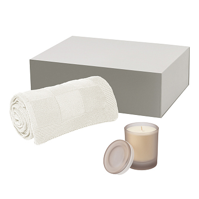 Подарочный набор Mizu, Cella (свеча, плед) (Бежевый, серый)