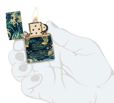 Зажигалка ZIPPO Eastern с покрытием 540 Tumbled Brass, латунь/сталь, зеленая, 38x13x57 мм