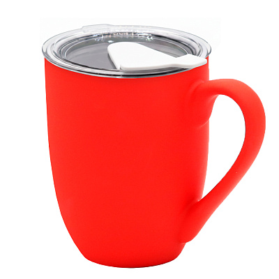 Кружка с крышкой Velvet Duo, софт-тач, красная/белая (Красный/белый)