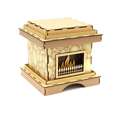 Камин малый - упаковка новогодняя из дерева (Бежевый)