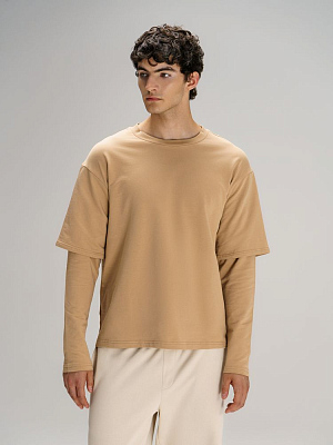 Футболка оверсайз с двойным рукавом Kosmos, бежевая (Бежевый)