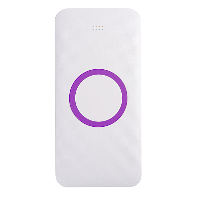 Универсальный аккумулятор с функцией беспроводной зарядки SATURN,белый с фиолетовым,15х7,3х1 (Белый, фиолетовый)