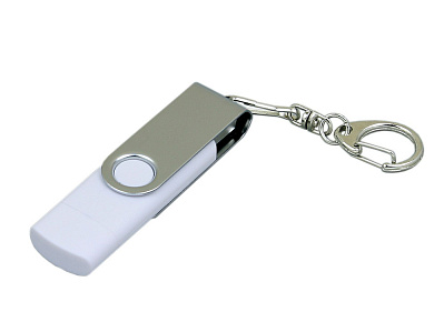 USB 2.0- флешка на 64 Гб с поворотным механизмом и дополнительным разъемом Micro USB (Белый/серебристый)
