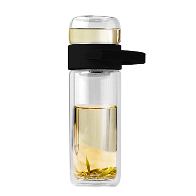 Бутылка Easy pot из боросиликатного стекла с инфьюзером, черная (Чёрный)