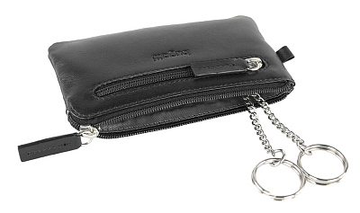 Ключница BUGATTI Primo, чёрная, натуральная воловья кожа, 12,5х0,5х7 см