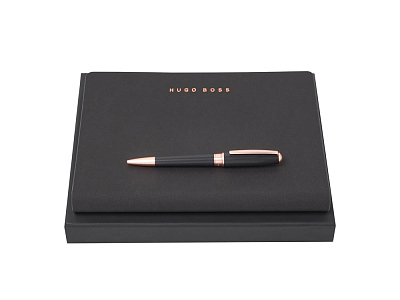 Подарочный набор: блокнот А5, ручка шариковая (Черный, розовое золото)