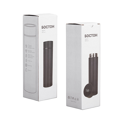 Термос "Бостон silver line" 500 мл с индикацией температуры, пудра, белый