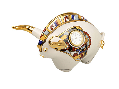 Скульптура Бык с часами (Белый/разноцветный)