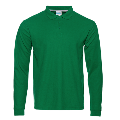 Рубашка поло унисекс STAN длинный рукав хлопок/полиэстер 185, 104S (Зелёный)