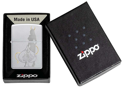 Зажигалка ZIPPO Devilish Ace с покрытием Satin Chrome, латунь/сталь, серебристая, 38x13x57 мм