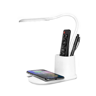 Настольная лампа с беспроводной зарядкой Tenza, белая (Белый)