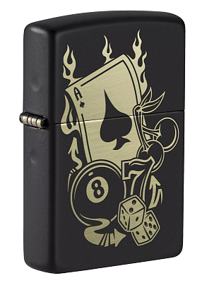 Зажигалка ZIPPO Gambling Design с покрытием Black Matte, латунь/сталь, чёрная, матовая, 38x13x57 мм (Черный)