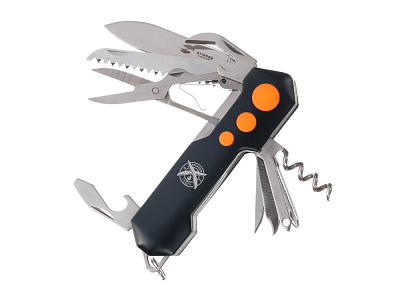 Нож перочинный, 96 мм, 15 функций (Черный, оранжевый)