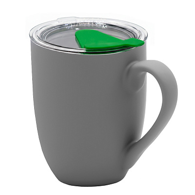 Кружка с крышкой Velvet Duo, софт-тач, тёмно-серая/зелёная (Тёмно-серый/зелёный)