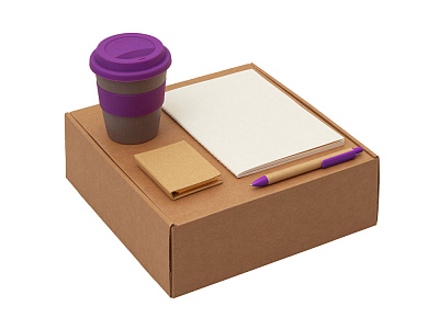 Набор Halm с блокнотом, ручкой и стаканом (Фиолетовый, коричневый, серый)