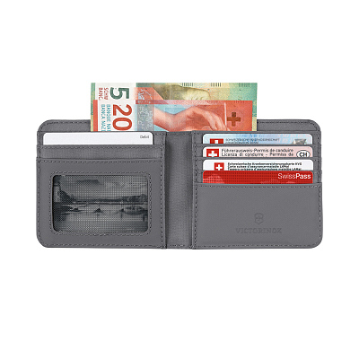Бумажник VICTORINOX Travel Essentials Bi-Fold Wallet, с защитой от сканирования RFID, серый, полиэстер, 11x2x10 см