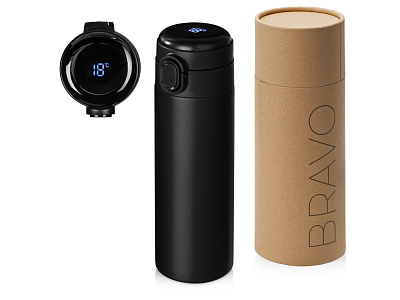 Вакуумная термокружка с индикатором и медной изоляцией Bravo, тубус, 400 мл (Чёрный)