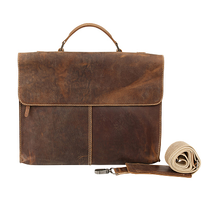 Портфель KLONDIKE Native, натуральная кожа в коричневом цвете, 40 х 11 х 31 см