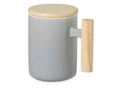 Кружка с ручкой и крышкой из каучукового дерева Jeny (Серый, натуральный)