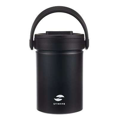 Термос ланч-бокс Stinger, 1,7 л, широкий, сталь, чёрный, три контейнера, 16,1 x 14,9 x 21,5 (Черный)