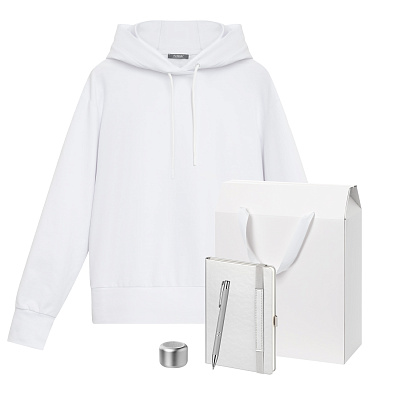Набор с одеждой ALEX (худи, колонка, ежедневник, ручка), серебряный, M (Белый, серебряный)