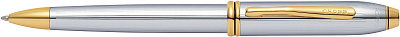 Шариковая ручка Cross Townsend. Цвет - серебристый с золотистой отделкой. (Серебристый)