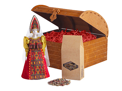 Подарочный набор: кукла фарфоровая, чай Малина с мятой (Красный)