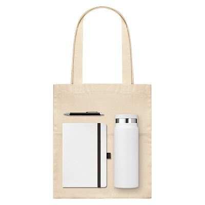 Подарочный набор Арктик (Arctic), белый/черный (ежедневник, ручка, термобутылка, шоппер) (Белый, черный)