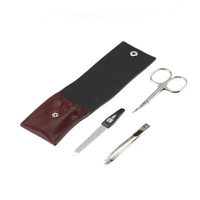 Маникюрный набор YES, 3 пр. Футляр: натуральная кожа, цвет бордово-красный