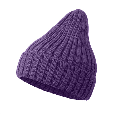 Шапка бини вязаная НАСВЯЗИ©  шерсть/ акрил (Фиолетовый)