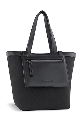 Сумка-тоут женская маленькая BUGATTI Elena, черная, канвас, полиуретан, 33 x 15,5 x 24 см (Черный)