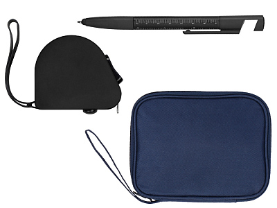 Подарочный набор с ручкой-стилусом и рулеткой (Темно-синий, черный)