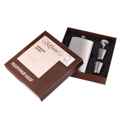 Набор S.Quire фляга 0,27 л, 2 стопки, воронка, сталь, серебристый