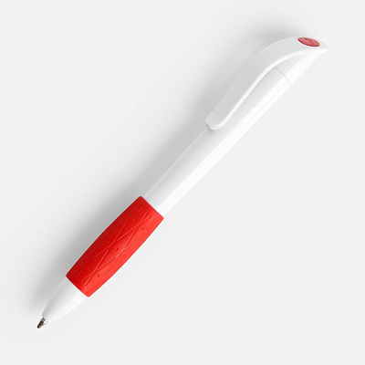 Ручка шариковая Grip, белая с красным (Красный)