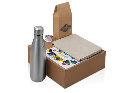 Набор Teanote с термобутылкой, блокнотом, ручкой и чаем (Белый, бежевый)