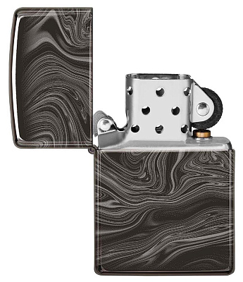Зажигалка ZIPPO Marble Pattern с покрытием High Polish Black, латунь/сталь, чёрная, 38x13x57 мм