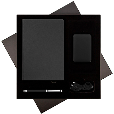 Подарочный набор Star, черный (ежедневник, ручка, аккумулятор) (Чёрный)