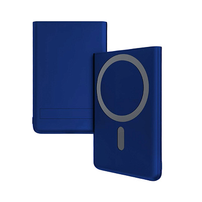 Магнитный внешний аккумулятор Slims с беспроводной зарядкой (15W), 5000 Mah  (Синий)