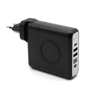 Внешний аккумулятор Gemini с беспроводной зарядкой и сетевым адаптером, 10000 mAh, черный (Чёрный)