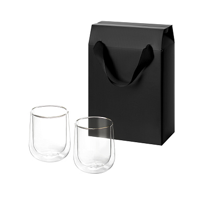 Подарочный набор 2 стеклянных стакана Lungo в коробке-пакете (Прозрачный, черный)