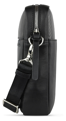 Сумка наплечная мужская BUGATTI Comet, чёрная, воловья кожа/полиэстер, 17х4,7х21 см