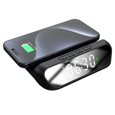 Часы с беспроводной зарядкой Drake 3в1, черный (Чёрный)