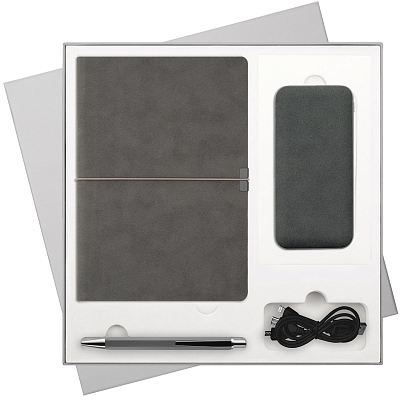 Подарочный набор In Velour  (ежедневник, ручка, аккумулятор) (Серый)