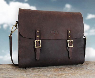 Сумка KLONDIKE «Brett», натуральная кожа в темно-коричневом цвете, 38 х 33 х 7 см