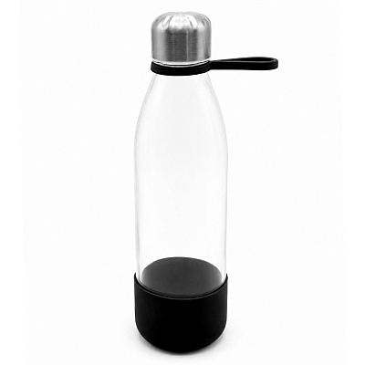 Бутылка стеклянная с манжетой и держателем Glassy, чёрная (Чёрный)