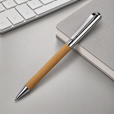 Ручка шариковая Venera из переработанной стали и переработанной кожи (Серебристый/коричневый)