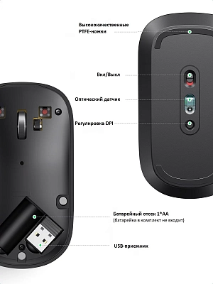 Мышь беспроводная Ugreen MU001, серый