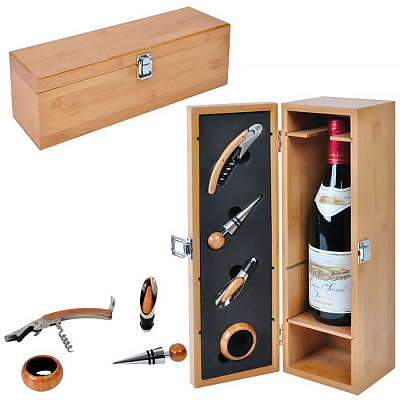 Футляр для бутылки с винными принадлежностями (4 предмета) (Бежевый)