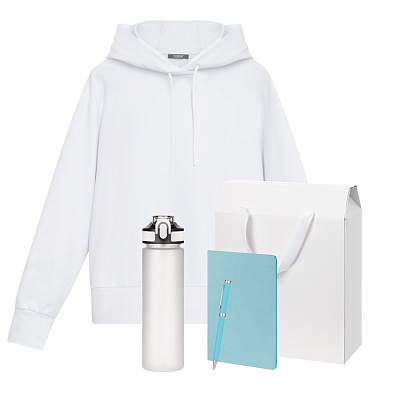 Набор с одеждой ALEX (худи, бутылка, блокнот, ручка), голубой, XL (Голубой, белый)